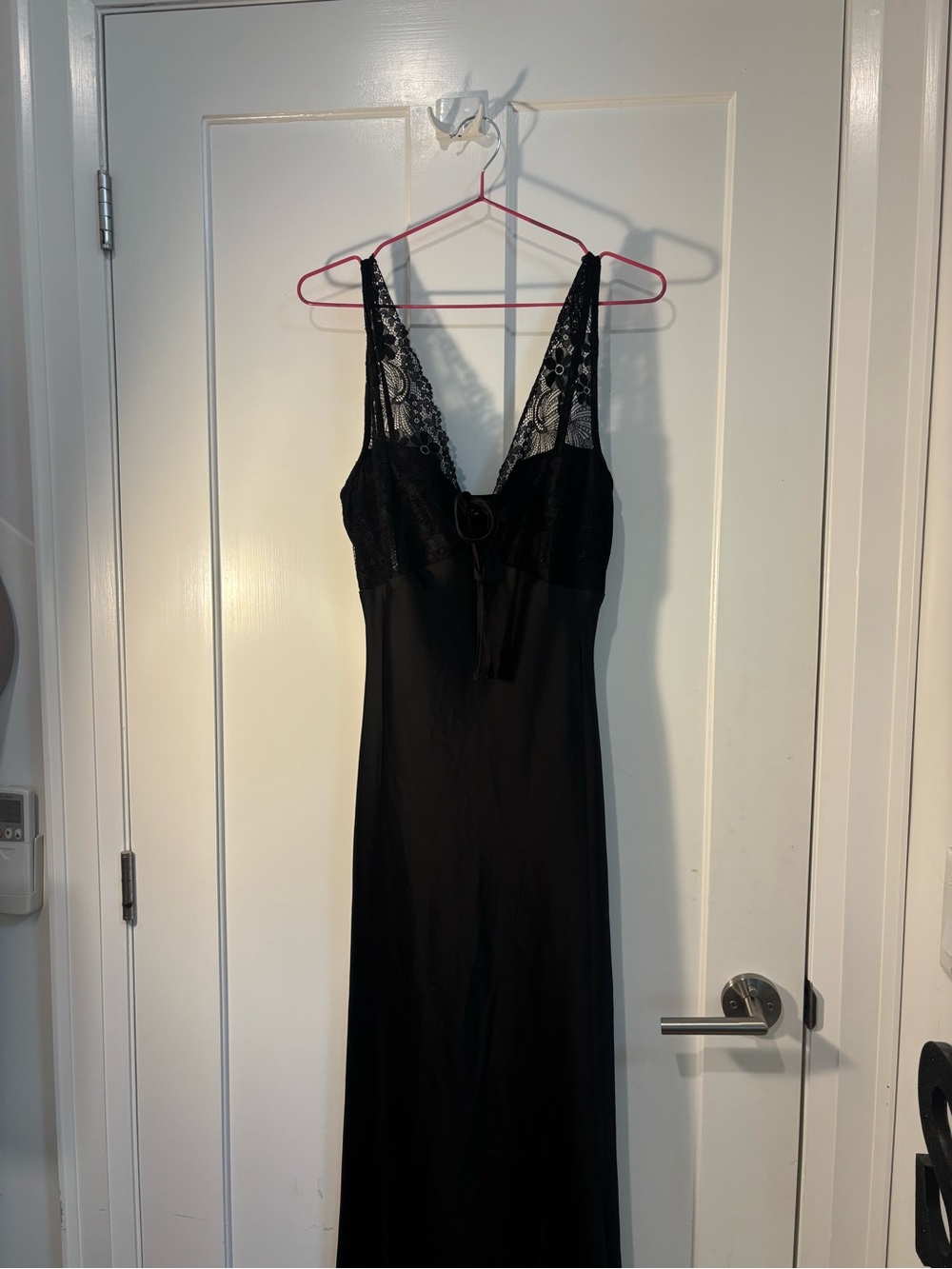 Lace-trim satin gown